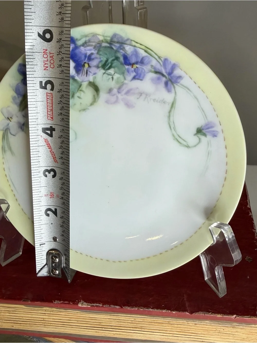 VTG Bavaria Porcelain Floral Decorative Plate - Yellow Border with Purple Violet